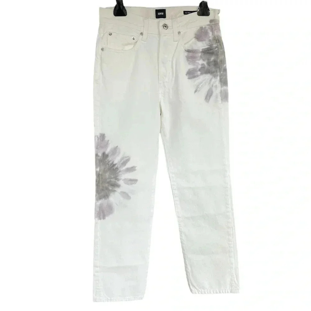 Edwin Women's 25 Kali Vintage Straight Leg Jeans White Tie Dye
